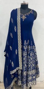 Banarasi Fabric Navy Blue Colour Readymade Party WearSuit