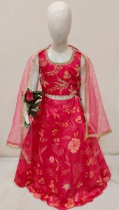 Chinnon Fabric Radish colour Attractive Readymade Lengha Choli