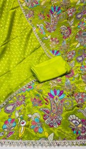 Chinon  Fabric Parrot Colour Digital Print Designer Suit