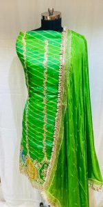 Organza Fabric  Parrot Colour Attractive Hand work Party wear suit