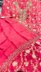 Banarasi Shimmer Onion Pink Handwork Party Wear Suit