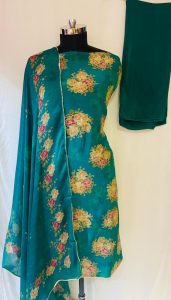 Crape Fabric Rama Green Casual Wear Suit