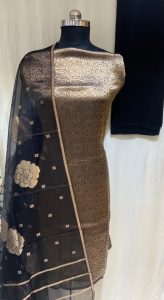 Shimmer Fabric   Elegant Contrast  With Black Bottom   Party Wear Suit