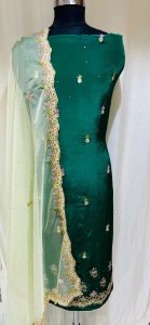 Crape Fabric Green Colour Lovely Party Wear Suit