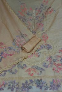 Organza Fabric Golden Colour Thread work Suit