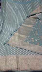 Banarasi Fabric Light Pista Lovely Suit
