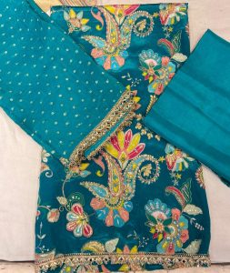 Chinon  Fabric Firozi Colour Degital Print Suit