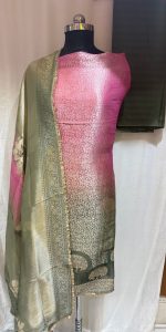Brocade Shimmer Pink Contrast Party Wear Suit