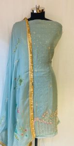 Shimmer Fabric Sky Colour Party Wear Suit