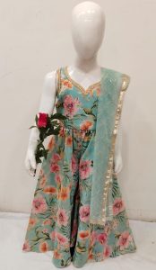 Chinnon  Fabric Sky Colour  Lovely Short Blouse With Plazzo Suit