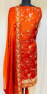 Chinon Fabric Rust Colour Lovely  Hand Work Party Wear Suit