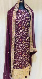 Georgette Fabric wine Colour Hand Work Party Wear Suit