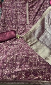 Velvet Fabric  Dark Wine Colour  Printed Casual Wear Suit