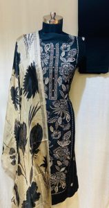 Cotton Fabric Thread Work Black Cream Casual Wear Suit