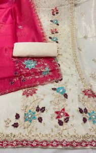 Shimmer Fabric Cream Colour Party  Wear Suit