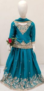 Chinnon Fabric Peacock Colour Beatiful Lengha with short kurti