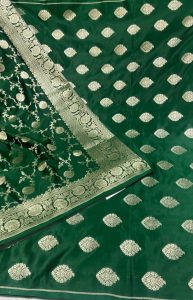 Banarasi Silk Fabric Bottle Green  Colour Party Wear Suit