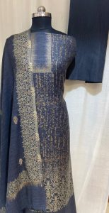 Dark Grey  Unstitched Soft Pashmina  With  Elegant Suit