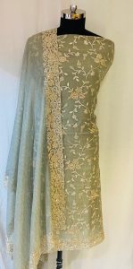 Crush Shimmer Fabric Grey Colour Party wear Suit