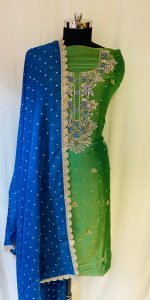 Shimmer Fabric Contrast Green colour Party wear suit