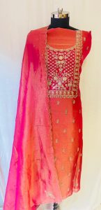 Shimmer Fabric Onion Pink Colour lovely Handwork Party wear suit