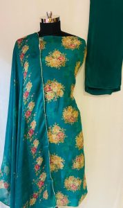 Crape Fabric peacock colour Casual wear suit