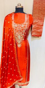 Silk Fabric Rust Colour With handwork party wear suit