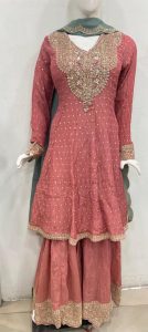 Crush Shimmer Onion Pink Handwork Party Wear Suit