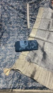 Velvet Fabric Blue Colour Printed Casual Wear Suit