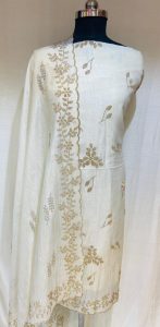 Crush Shimmer Fabric Cream  Colour Party Wear Suit