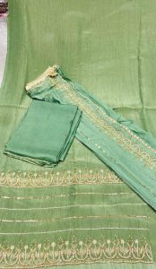 Crush Shimmer Fabric sage Green Handwork  Suit
