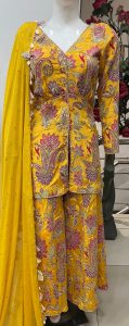 Silk Fabric Yellow Colour  Attractive Customized Party wear  Plazzo Suit