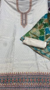 Shimmer Fabric Golden  Colour  Thread Work Designer Suit