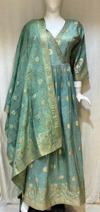 Banarasi  Shimmer Fabric  Pista Colour Readymade Long Frock
