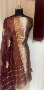 Fabric Shimmer Organza Coffee Colour Elegant Party Wear Suit