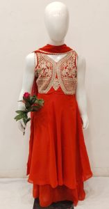 Geogette Fabric Rust Colour Lovely  Frock with Plazzo Suit