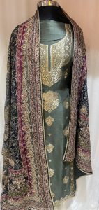 Chinon Fabric Dark sage Green Colour Party Wear Suit