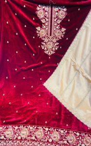 Velvet Fabric Mehroon Colour Party Wear Suit