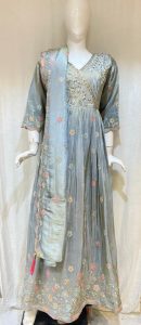 Shimmer Fabric Grey Colour Handwork Readymade  Party Wear Dress