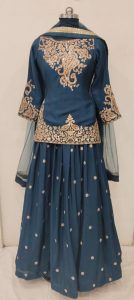 Chinon Fabric Peacock Colour Party Wear Short Kurti with Lehenga
