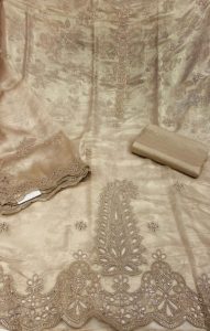 Shimmer Fabric Golden Colour With lovely Silk Bottom Party wear suit