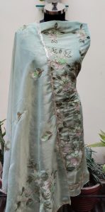 Girlish Look Organza Fabric Pista Grey Colour Party  Wear Suit
