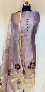 Tissue Shimmer Fabric Lavender Colour  Party Wear Suit