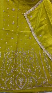 Shimmer Fabric Parrot Colour Dabka Work Lovely Party Wear Suit