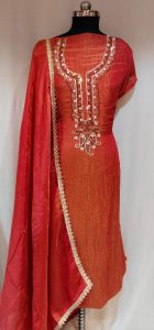 Crush Shimmer Fabric  Rust Colour Party Wear Suit