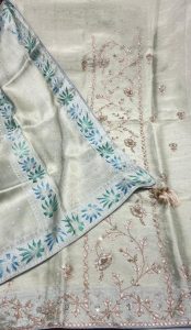 Banarasi Shimmer Light Pista Designer Suit