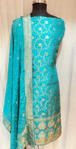Banarasi Silk Fabric Designer Firozi  Colour Party Wear Suit
