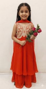 Geogette Fabric Rust Colour Lovely  Frock with Plazzo Suit