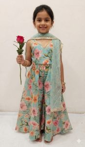 Chinnon  Fabric Sky Colour  Lovely Short Blouse With Plazzo Suit