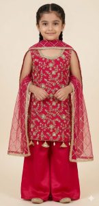Silk Fabric Hot Pink Readymade  Handwork Plazzo Suit